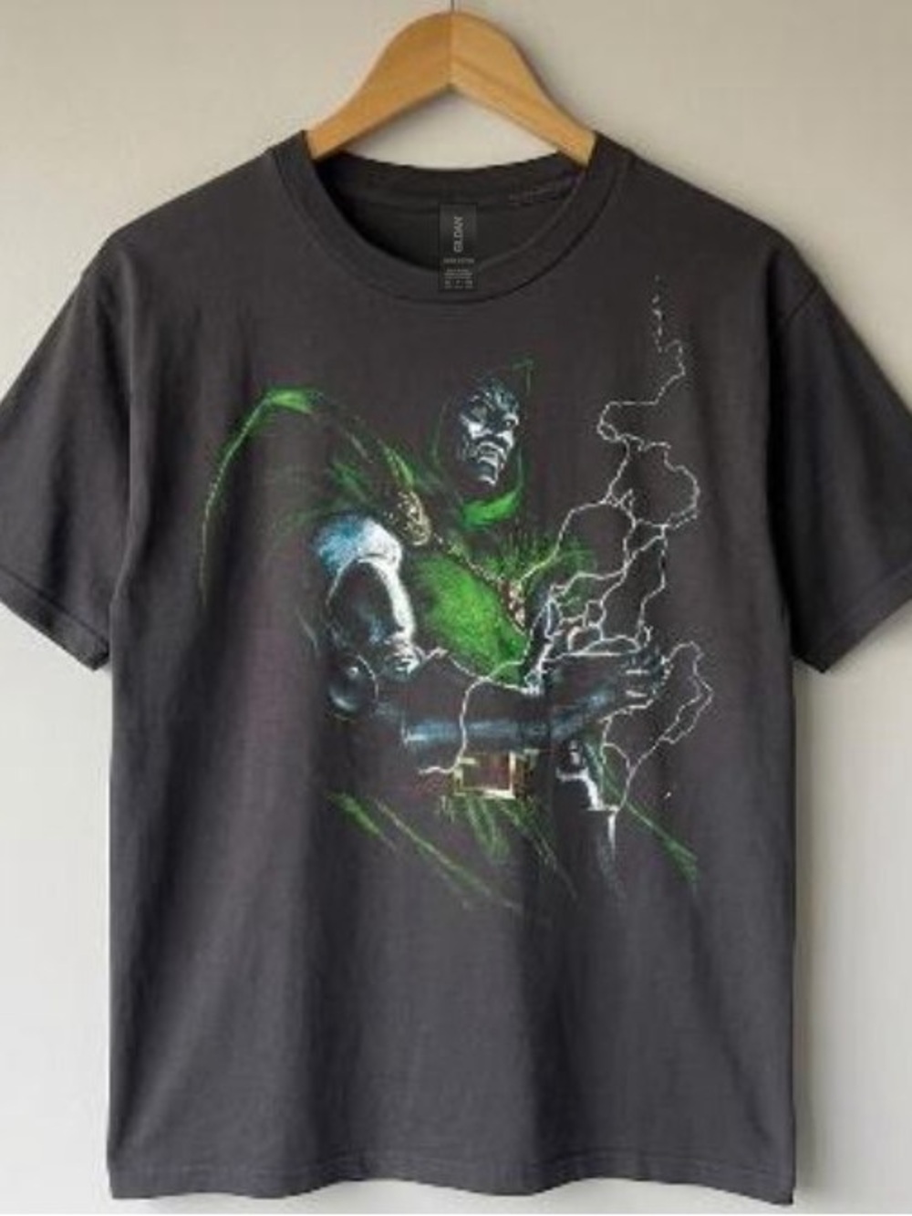 Gildan Dark Gray Tee with Green Superhero Graphic